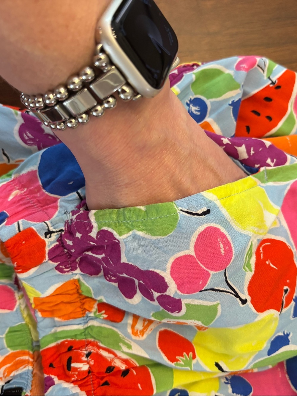 Kate Spade Fruit Print Crop Pajama Pants Medium Blue Stripe Hem Fun - Picture 5 of 5